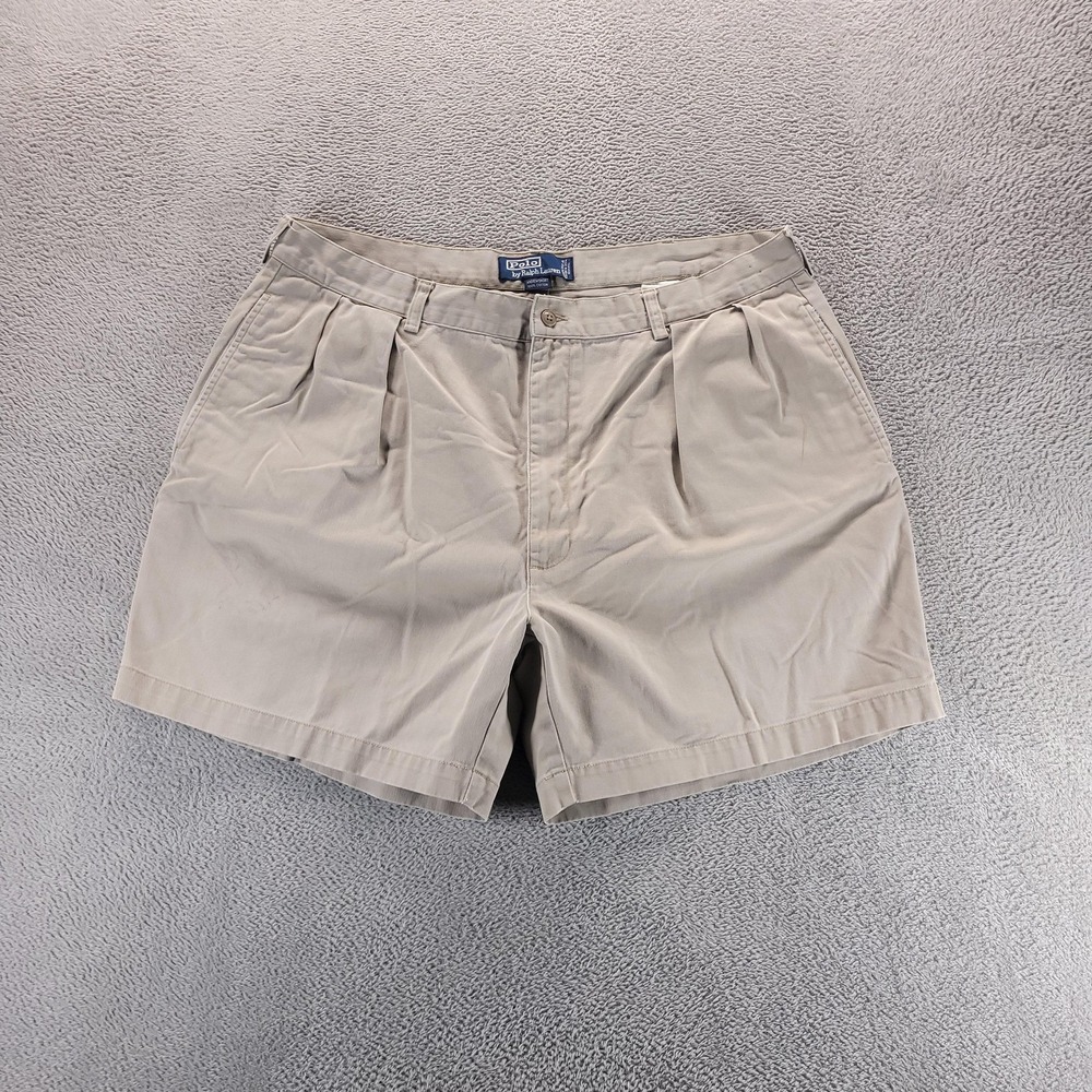 VTG Polo Ralph Lauren Shorts Mens 40 Beige Andrew Short Pleated Chino 6" Summer